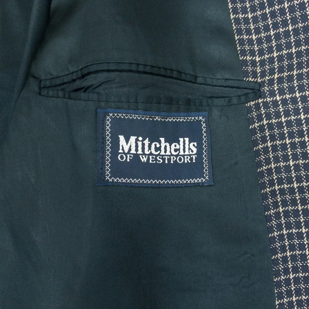 Burberrys Blazer Mens Size 48L Navy Blue Check Pattern Two Button Sport Coat